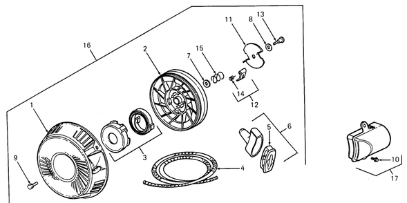 Rewind Starter Assembly Diagram and Parts List for 085 169110100-GMT Cub Cadet Generator